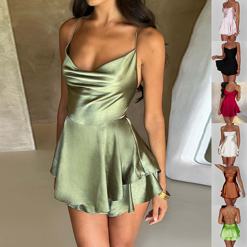 Satin Slim Strap Mini Dress