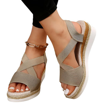 Cross Strap Wedge Sandals