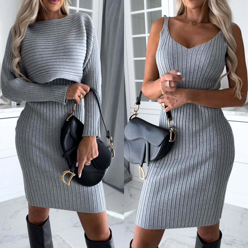 Ribbed Knit Dress & Skirt Set